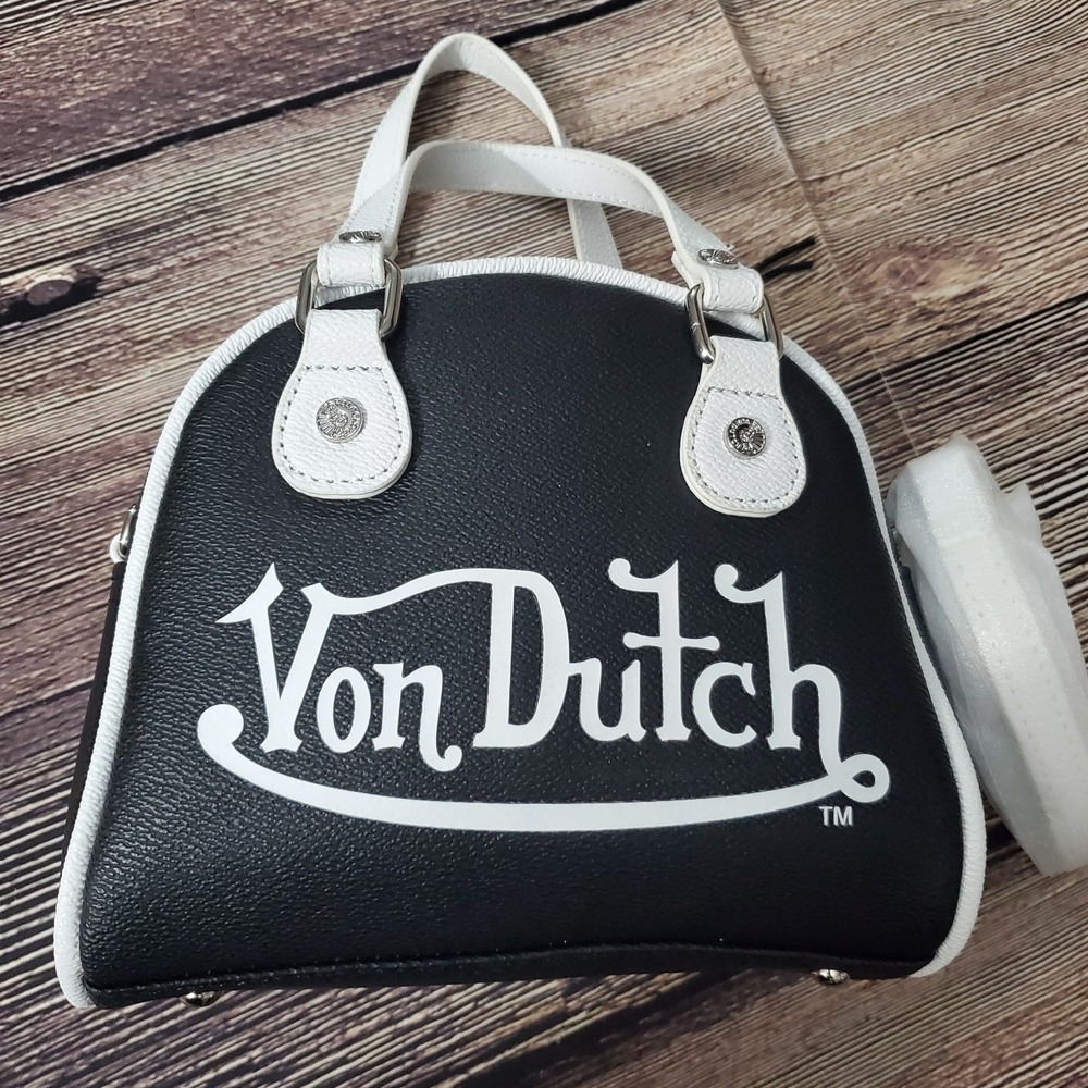 NWT Von Dutch The Classic Black & White Flying Eyeball Satchel Crossbody Bag - Picture 7 of 7